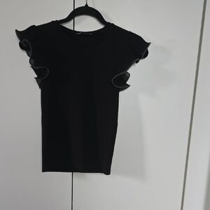 Zara Black Ruffle Sleeve Top